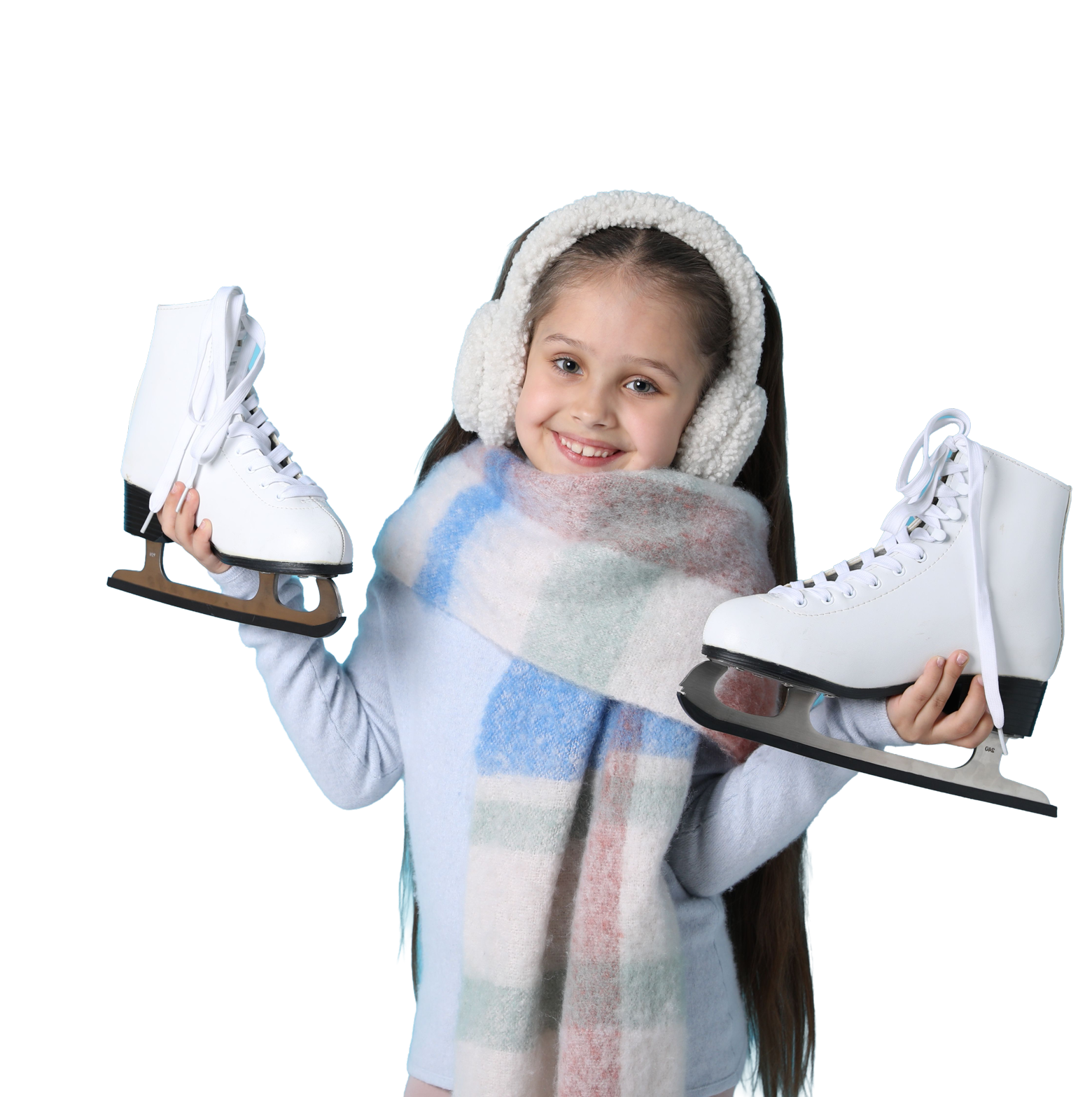 Meisje met schaatsen in haar handen